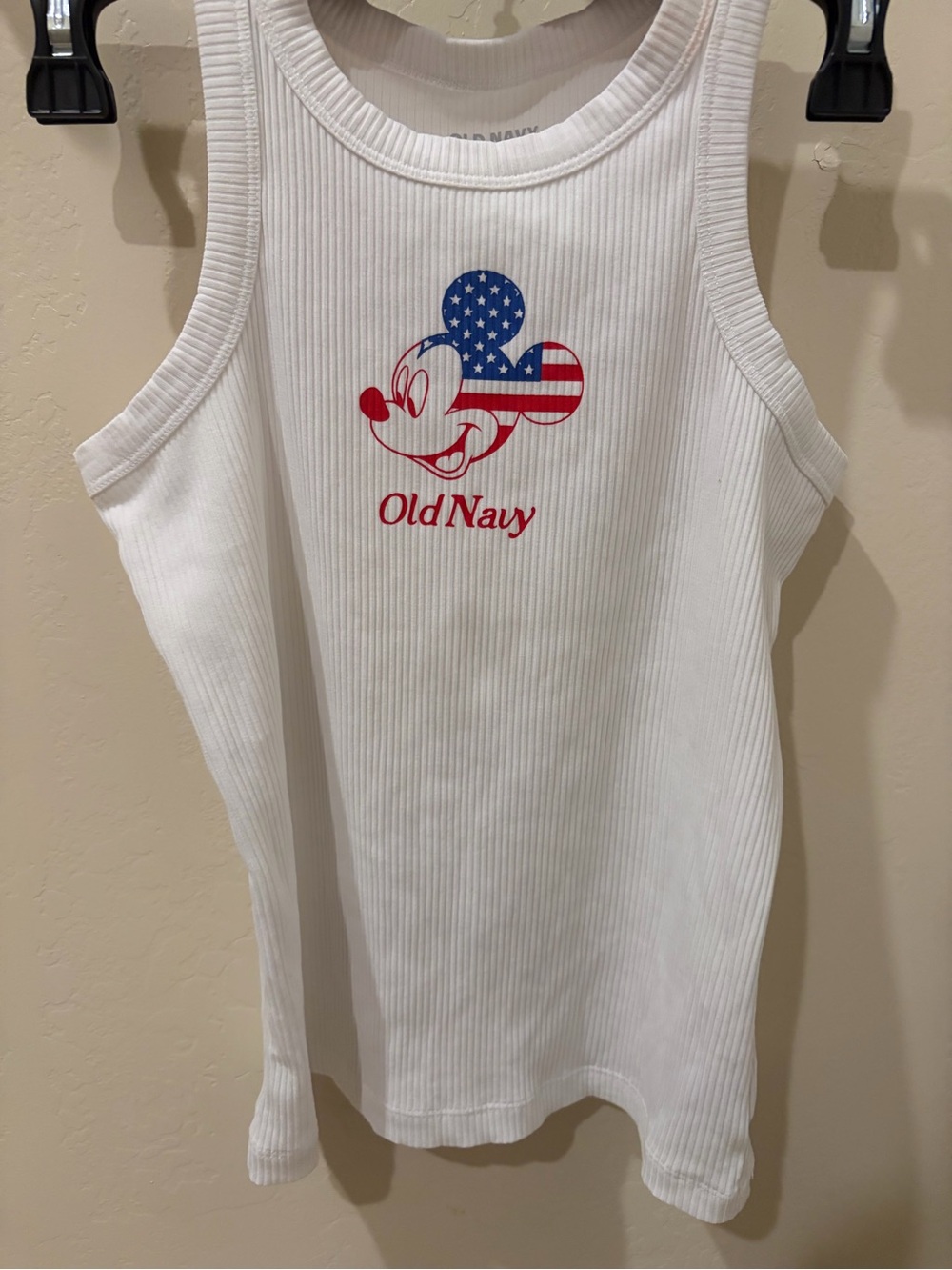 Disney White Ribbed Tank Top with Red and Blue Mickey Graphic